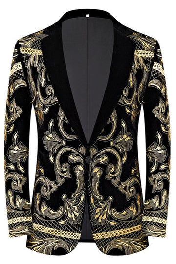 Costumes de bal 2 pièces en jacquard doré à revers crantés pour hommes